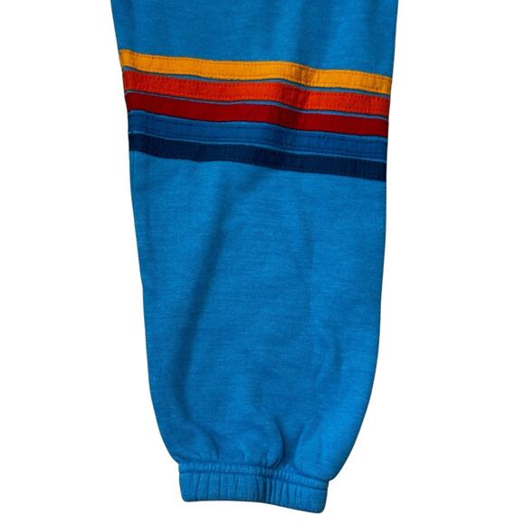 Aviator Nation Rainbow Stitch Sweatpants Size SMALL Ocean Blue 5 Stripe Active - Picture 6 of 9